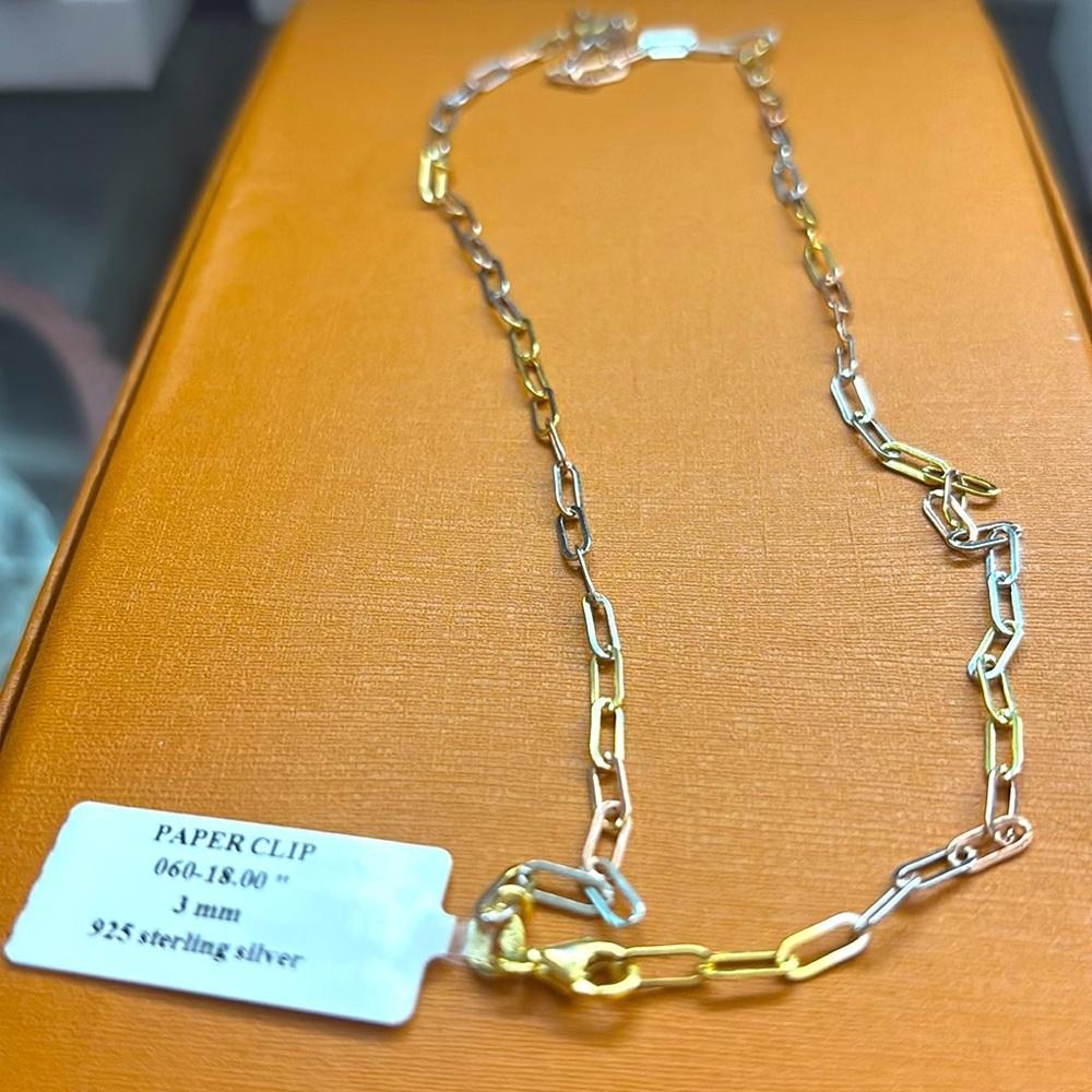 Gold Over Sterling Silver Paperclip Chain Necklace, 16-18” 3mm! Made in Italy!